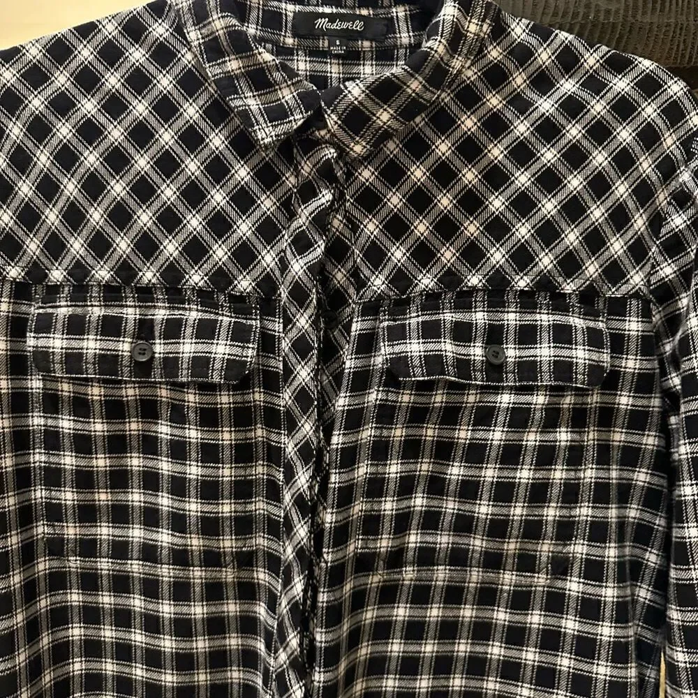 Madewell Black & White Glendale Plaid Flannel Daywalk Shirt Dress Size S